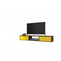 Manhattan Comfort 220BMC94 Liberty 62.99 Mid-Century Modern Floating Entertainment Center with 3 Shelves in Rustic Brown and Yellow